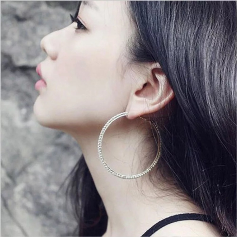 Gold Tone Crystal Hoop Earrings - Picture 4 of 4